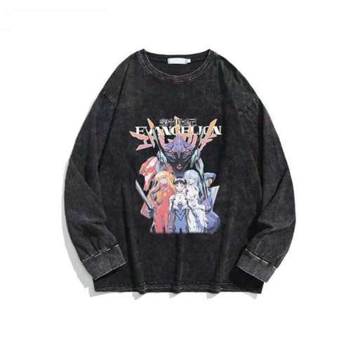 Ximman Rei Ayanami Anime Sweatshirt Vintage Washed Style Asuka Langley Soryu Langarm Sweatshirt Unisex Mode Casual Top von Ximman