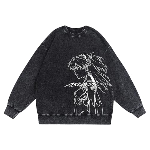 Ximman Rei Ayanami Anime Sweatshirt Vintage Washed Style Asuka Langley Soryu Langarm Sweatshirt Unisex Mode Casual Top von Ximman