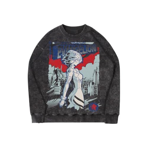 Ximman Rei Ayanami Anime Sweatshirt Vintage Washed Style Asuka Langley Soryu Langarm Sweatshirt Unisex Mode Casual Top von Ximman