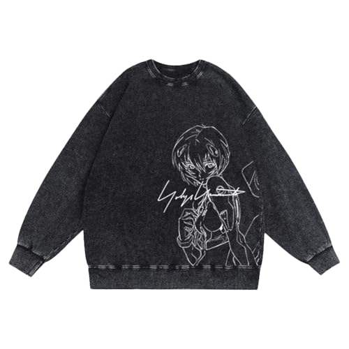 Ximman Rei Ayanami Anime Sweatshirt Vintage Washed Style Asuka Langley Soryu Langarm Sweatshirt Unisex Mode Casual Top von Ximman