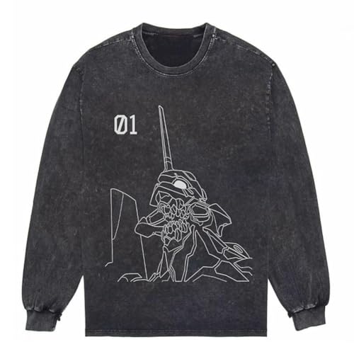 Ximman Rei Ayanami Anime Sweatshirt Vintage Washed Style Asuka Langley Soryu Langarm Sweatshirt Unisex Mode Casual Top von Ximman