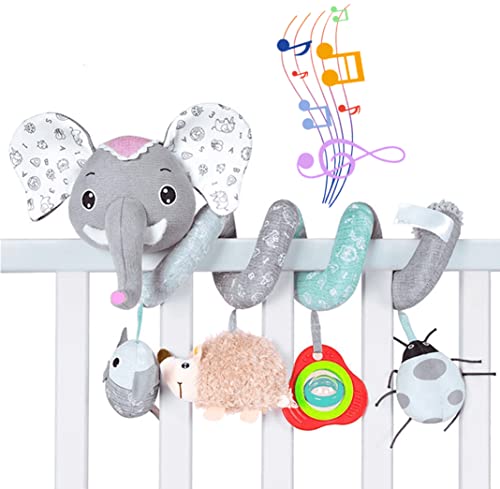 XinCDD Babyschale Spielzeug, Baby hängendes Plüschtier, Activity Spirale Für Kinderwagen Bett Babyschale, Für Kleinkind Jungen Mädchen ab 0+ Monaten (Grauer Elefant) von XinCDD