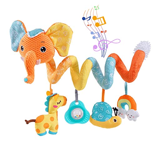 XinCDD Babyschale Spielzeug, Baby hängendes Plüschtier, Activity Spirale Für Kinderwagen Bett Babyschale, Für Kleinkind Jungen Mädchen ab 0+ Monaten (Orange Elefant) von XinCDD