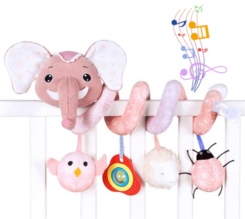 XinCDD Babyschale Spielzeug, Baby hängendes Plüschtier, Activity Spirale Für Kinderwagen Bett Babyschale, Für Kleinkind Jungen Mädchen ab 0+ Monaten (Rosa Elefant) von XinCDD