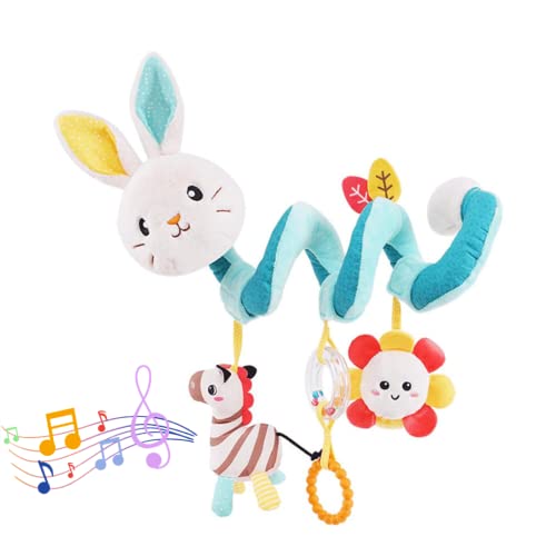 XinCDD Babyschale Spielzeug, Baby hängendes Plüschtier, Activity Spirale Für Kinderwagen Bett Babyschale, Für Kleinkind Jungen Mädchen ab 0+ Monaten (Weiß Kaninchen) von XinCDD