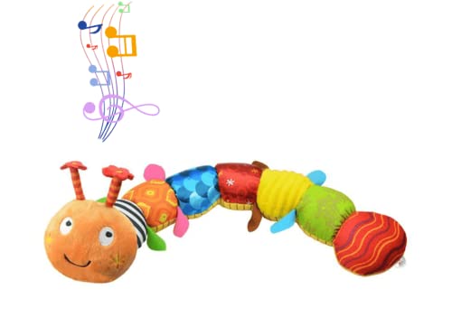 XinCDD Softes Raupenpuzzle Babyspielzeug zur Förderung der motorischen Fähigkeiten, Babyspielzeug mit Spieluhr und Rassel, Für Babys und Kleinkinder ab 0+ Monaten (Orange) von XinCDD