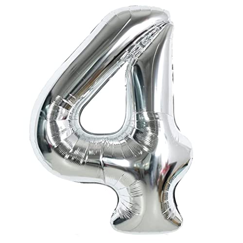 Luftballon 4. Geburtstag Zahl 4 Silber 40 Zoll XXL (100cm) Folien ballon 4 Jahre Mann Frau Geburtstagsdeko Party, Jubiläum Hochzeit Dek-fliegt mit Helium von XinChout