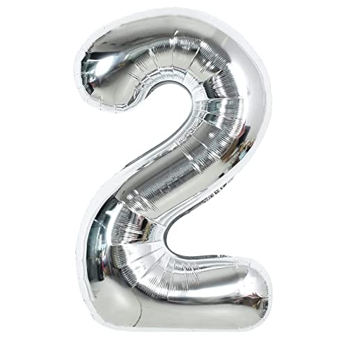Luftballon 2. Geburtstag Zahl 2 Silber 40 Zoll XXL (100cm) Folien ballon 2 Jahre Mann Frau Geburtstagsdeko Party, Jubiläum Hochzeit Dek-fliegt mit Helium von XinChout