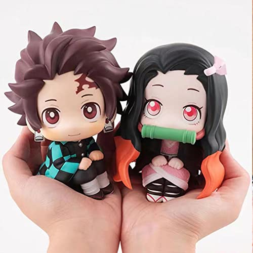 2pcs Anime Kamado Tanjiro/Kamado Nezuko Figur Q Version Actionfiguren Sitzende Anime Figuren Cartoon PVC Statue Kuchen Dekoration 10cm von Xinchangda