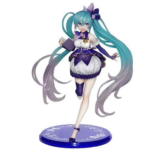 Miku Figur Statue Miku Action Figur Modell Anime Girl Figuren Miku Skulptur, Lila Weißes Kleid Standing Position Modell 19CM PVC Sammlerstücke Desktop Ornaments Dekoration Geschenk von Xinchangda