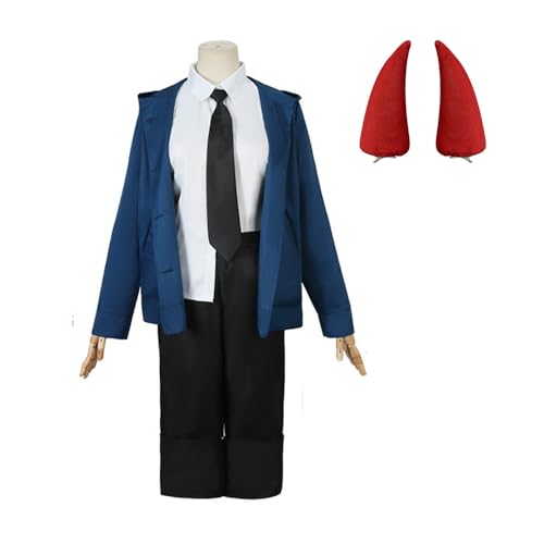 Xinchangda Chainsaw Man Anime Cosplay Kostüm Damen Blaue Jacke Anzug Stil Power Cosplay Halloween Kostüm Set Karneval Party Uniform Anime-Geschenk von Xinchangda
