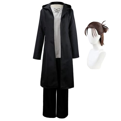 Xinchangda Eren Jaeger Cosplay Kostüm Anime Cosplay Outfits Survey Corps Uniform von Schwarz Lange Trenchcoat Jacke Kapuzenhose Halloween Party Karneval Kostüm Set von Xinchangda
