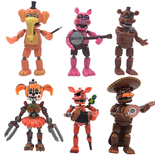 Xinchangda FNAF Figuren 6 Stück Set Fünf Nächte Spiel Abnehmbare Leuchtende Foxy Sister Location Horror Statue Modell mit Beleuchtung von Xinchangda