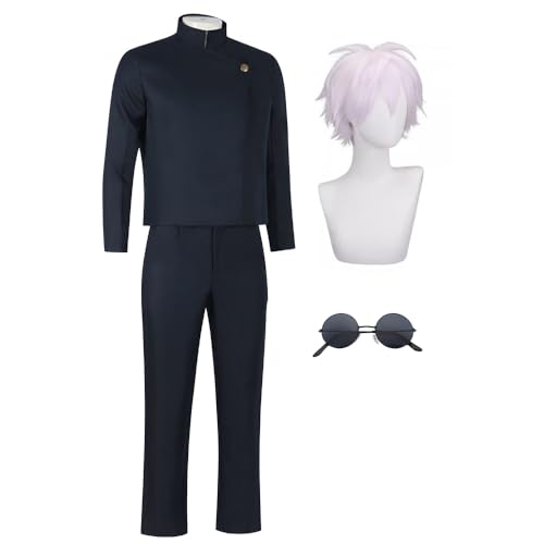 Xinchangda JJK Gojo Satoru Cosplay Kostüm Set Schuluniform und Hose Brille mit Perücke Vollkostüm Halloween Karneval Party Cosplay Dress Up von Xinchangda