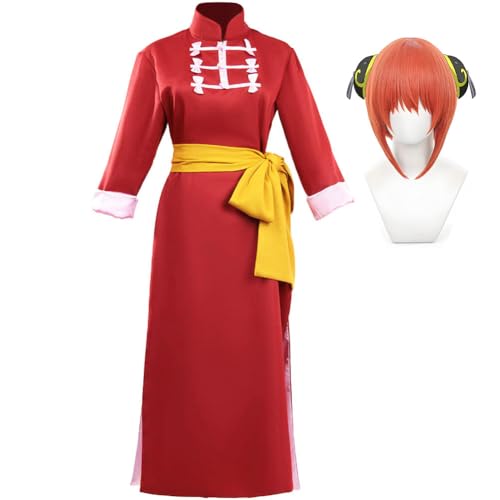 Xinchangda Kagura Cosplay Kostüm YatoKamui Cosplay Outfit, Kagura Robe Rot mit Goldgürtel YatoKamui Robe Schwarz Tang-Anzug mit grauem Schal Anime Cosplay Halloween Karneval Party Kleidung Xinchangda Kagura Cosplay Kostüm YatoKamui Cosplay Outfit, Kagura Robe Rot mit Goldgürtel YatoKamui Robe Schwarz Tang-Anzug mit grauem Schal Anime Cosplay Halloween Karneval Party Kleidung von Xinchangda
