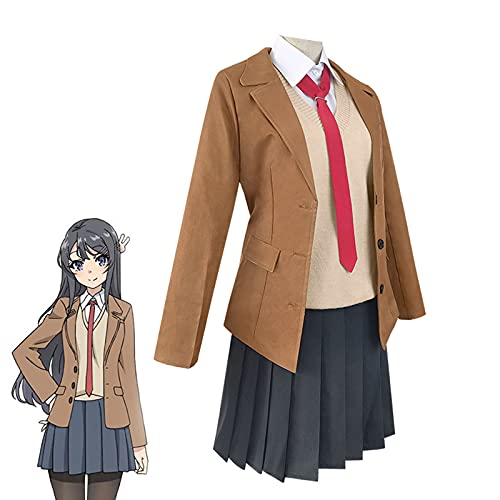 Xinchangda Mai Cosplay-Kostüm für Damen, Schuluniform-Outfit, braune Jacke, JK-Uniform-Rock, komplettes Set mit roter Krawatte, Anime-Cosplays, Halloween, Weihnachten, Karneval, Party, Rollenspiel Xinchangda Mai Cosplay-Kostüm für Damen, Schuluniform-Outfit, braune Jacke, JK-Uniform-Rock, komplettes Set mit roter Krawatte, Anime-Cosplays, Halloween, Weihnachten, Karneval, Party, Rollenspiel von Xinchangda