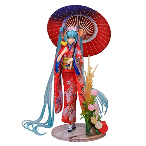 Xinchangda Miku Figur mit Regenschirmen Rotes Kimono Outfit Desktop Display Figur Sammlerstück Miku Statue Modell Cartoon Charaktere von Xinchangda