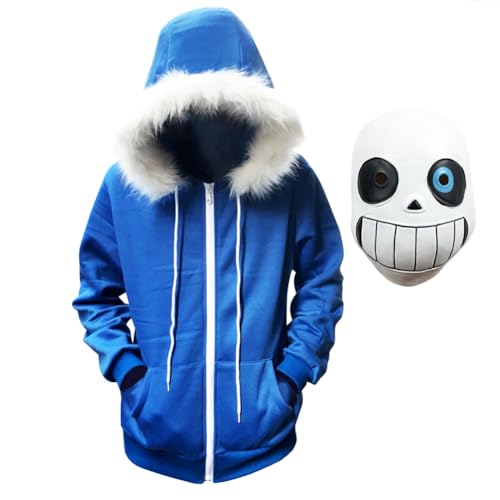 Xinchangda Undertale Sans Hoodie Cosplay Costume, Sans Blue Hood and Skull Face Headgear Set Jacket Coat Sweatshirt Outfit for Halloween Costume Dress Up von Xinchangda