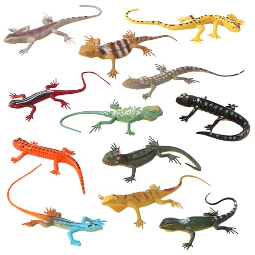 XineYuor Eidechse Spielzeug, 12PCS Eidechsen-Gummispielzeug Modellspielzeug Mini Reptilien Spielfiguren Bunte Simuliert Gummi Eidechse für Kinderspielzeug,Schullehrmittel,Tischdekoration,Fotostützen von XineYuor