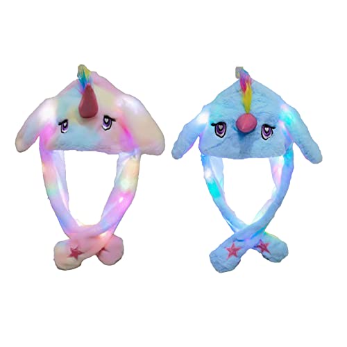 XineYuor Mütze mit Beweglichen Ohren Led,2PCS Mütze mit Ohren Beweglich,Einhornmütze,Leuchtende Niedlich Lustig Plüsch Hut Mütze Tier Cosplay Geburtstag Party Geschenk für Erwachsene Kinder von XineYuor