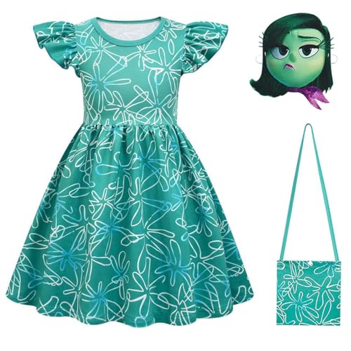 Xingbiyou Anime Inside Out Joy Disgust Kostüm für Mädchen, Prinzessinnenkleid mit Tasche und Maske (Disgust, 110) von Xingbiyou