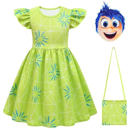 Xingbiyou Anime Inside Out Joy Disgust Kostüm für Mädchen, Prinzessinnenkleid mit Tasche und Maske (joy, 100) von Xingbiyou