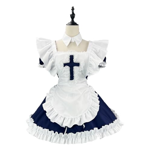 Xingbiyou Anime Maid Kostüm, Lolita Cosplay Dienstmädchen Kleid, Party Performance Kostüm (Blau-Weiß, 3XL) von Xingbiyou