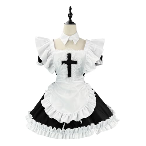 Xingbiyou Anime Maid Kostüm, Lolita Cosplay Dienstmädchen Kleid, Party Performance Kostüm (Schwarz-Weiß, 5XL) von Xingbiyou