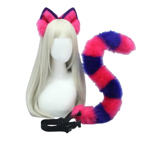 Xingbiyou Comic Con Kostüm Accessoires Set, Tier Ohren, Tierschwänze, Cheshire Katze Ohren, Haarreifen (Rosenrot blau) von Xingbiyou