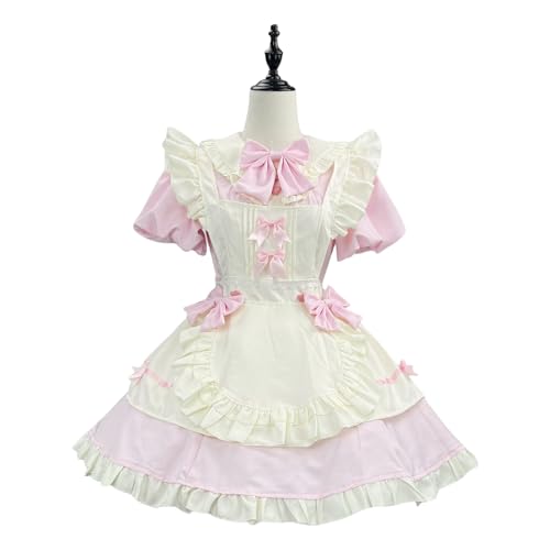 Xingbiyou Damen Anime Lolita Cosplay Kostüm, Vintage Europäisches Dienstmädchen Kleid, Karneval Messeausstattung (rosa, M) von Xingbiyou