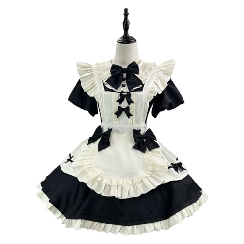 Xingbiyou Damen Anime Lolita Cosplay Kostüm, Vintage Europäisches Dienstmädchen Kleid, Karneval Messeausstattung (schwarz, L) von Xingbiyou
