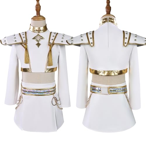 Xingbiyou Demon Hunters Zoey Rumi Mira Cosplay Kostüm für Mädchen, Weißes Kleid Uniform, Bühnenoutfit für Gruppenauftritte (Zoey, 130) von Xingbiyou