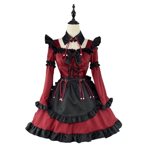 Xingbiyou Gothic Lolita Dienstmädchen-Kostüm, Kleiner Teufel Anime Cosplay, Rotes Maid-Kleid, Party-Kostüm für Mädchen (M) von Xingbiyou