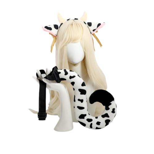 Xingbiyou Halloween Kuh Kostüm-Set, Haarreif mit Ohren und Schwanz, Tier-Cosplay Accessoires von Xingbiyou