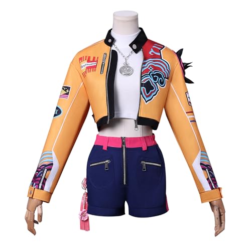 Xingbiyou KPop Demon Hunters Rumi Cosplay Kostüm, Gelbe Jacke, Shorts, Ohrringe, Halloween-Uniform für Damen und Mädchen (XXXL) von Xingbiyou