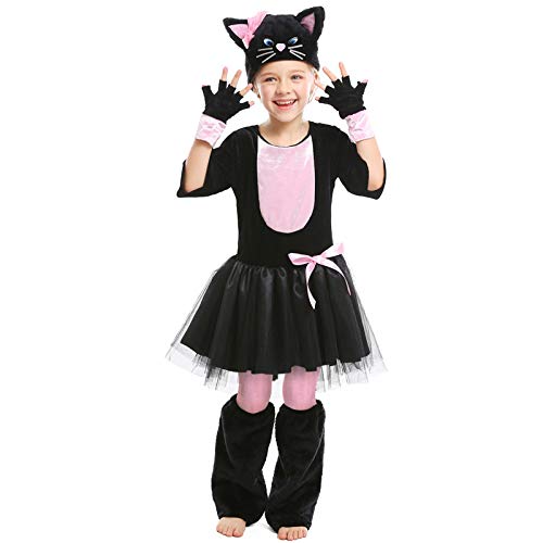 Xingbiyou Kinder Katzen Kostüm, Karneval Fasching Verkleidung, Mädchen Party Kleid, Bühnenshow (XL (145-155cm)) von Xingbiyou