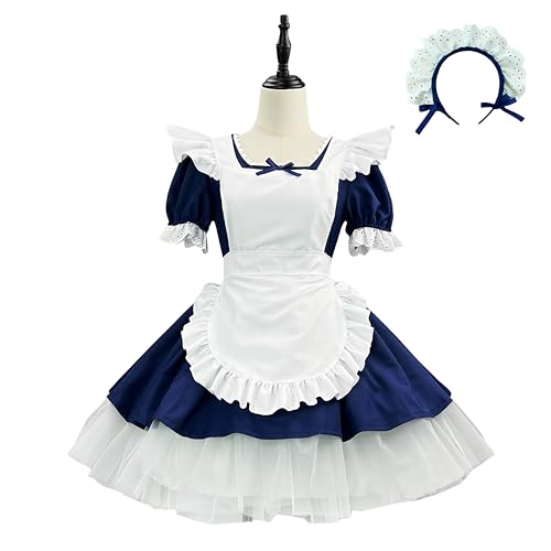 Xingbiyou Lolita Dienstmädchen-Kostüm, Dunkelblau, Anime Cosplay Kleid für Damen, Party- und Bühnenkostüm (M) von Xingbiyou