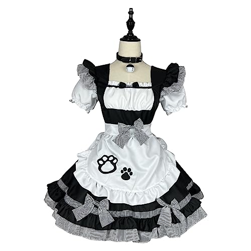 Xingbiyou Lolita Maid Kostüm, Anime Katzen Mädchen Kleid mit Schürze, Schwarz-Weiß-Rosa, Karneval Party Kellnerin Outfit (Schwarz-Weiß, 3XL) von Xingbiyou