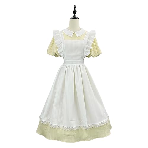 Xingbiyou Lolita Maid Kostüm für Damen, Kurzarm Dienstmädchen Kleid mit Schürze, Cosplay Karneval Party Outfit (gelb, XL) von Xingbiyou