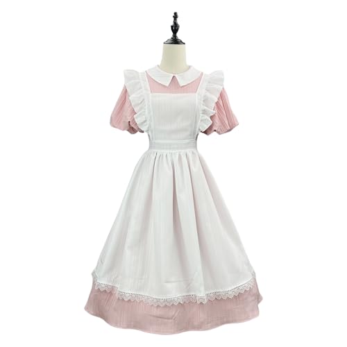 Xingbiyou Lolita Maid Kostüm für Damen, Kurzarm Dienstmädchen Kleid mit Schürze, Cosplay Karneval Party Outfit (rosa, 4XL) von Xingbiyou