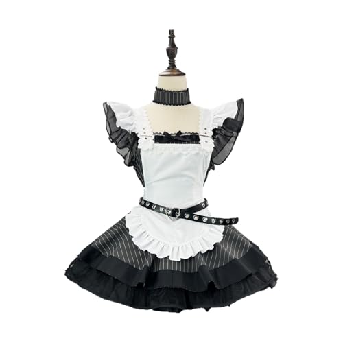 Xingbiyou Maid Kostüm Damen, Elegantes Vintage Dienstmädchen Kleid, Kurzarm, Schwarz-Weiß mit Schürze (3XL) von Xingbiyou