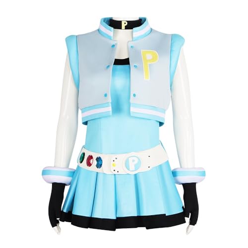 Xingbiyou Powerpuff Girls Kostüm Set, Blossom Buttercup Bubbles Cosplay Kleid mit Gürtel, Halloween Faschingskostüm (blau, M) von Xingbiyou