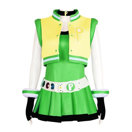 Xingbiyou Powerpuff Girls Kostüm Set, Blossom Buttercup Bubbles Cosplay Kleid mit Gürtel, Halloween Faschingskostüm (grün, L) von Xingbiyou