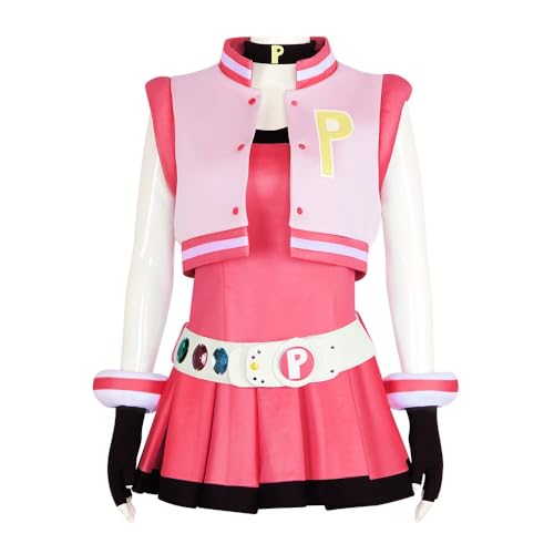 Xingbiyou Powerpuff Girls Kostüm Set, Blossom Buttercup Bubbles Cosplay Kleid mit Gürtel, Halloween Faschingskostüm (rosa, S) von Xingbiyou