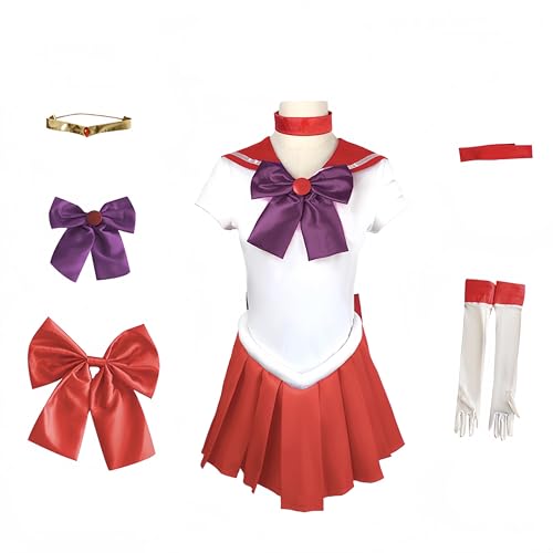 Xingbiyou Sailor Moon Anime Kostüm, Karneval Cosplay Uniform Kleid, Halloween Fasching Verkleidung (Hino Rei, Child 130) von Xingbiyou