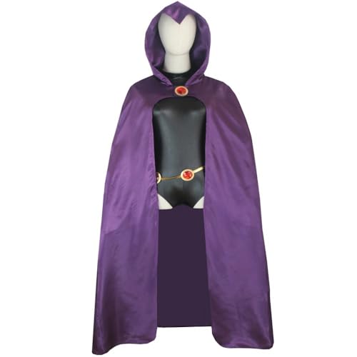 Xingbiyou Teen Titans Raven Cosplay Kostüm, Jumpsuit mit Lila Umhang und Gürtel, Halloween Uniform (XXL) von Xingbiyou