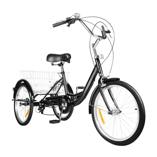 20 Zoll Dreirad fur Erwachsene 8-Gang Senioren mit verstellbarem Sitz, Sicherheitsbremsen 110kg Tragkraft Lastenrad mit Korb, Stabiler Stahlrahmen & Komfortsitz von Xingfx