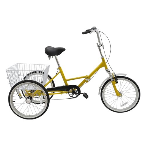 20 Zoll Faltbares Dreirad für Erwachsene, 3-Rad Fahrrad Senioren mit Korb, Sicherheitsbremse, Klingel & verstellbarem Lenker/Sattel, 110kg Belastbar, Gelb 20 Zoll Faltbares Dreirad für Erwachsene, 3-Rad Fahrrad Senioren mit Korb, Sicherheitsbremse, Klingel & verstellbarem Lenker/Sattel, 110kg Belastbar, Gelb von Xingfx