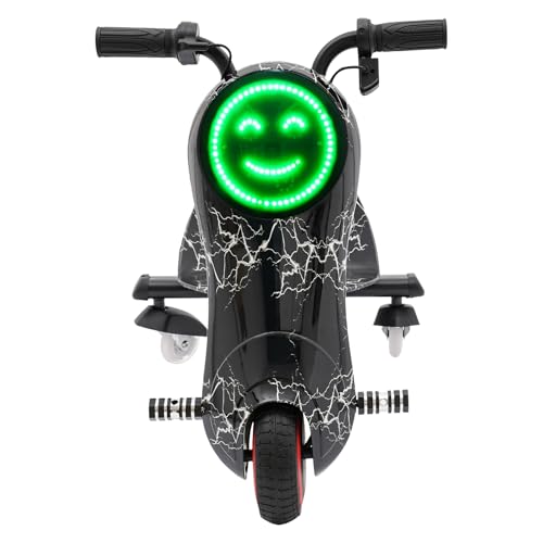 Kinder Elektro-Drift-Scooter, 3 Geschwindigkeiten 180W Drift Trike, mit LED-Licht & Bluetooth – 50kg Tragkraft, Sitz verstellbar 82-92cm für Jungen & Mädchen ab 3 Jahren (Schwarzer Blitz) von Xingfx