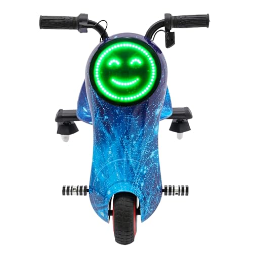 Kinder Elektro-Drift-Scooter, 3 Geschwindigkeiten 180W Drift Trike, mit LED-Licht & Bluetooth – 50kg Tragkraft, Sitz verstellbar 82-92cm für Jungen & Mädchen ab 3 Jahren (Sternenhimmel blau) von Xingfx